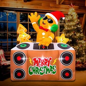 2025 ANIMATED LED Christmas Inflatable DJ Gingerbread Man Making Music a